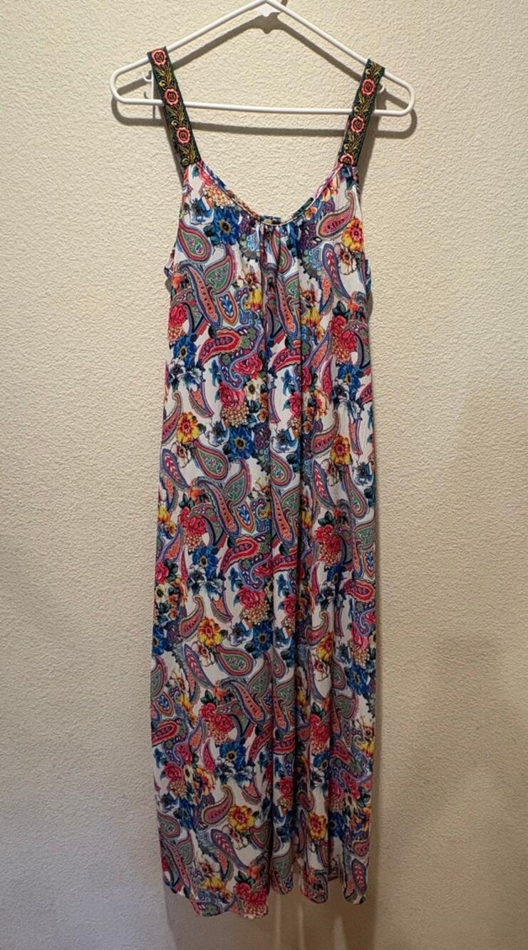 Aratta Silent Journey NWT Multicolor Paisley Print Open Back Maxi Dress Size M